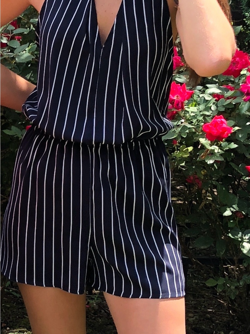 Navy & White Vertical Stripe Romper